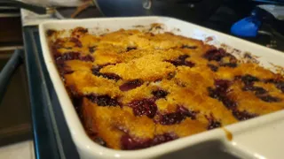 Blackberry cobbler in a baking pan