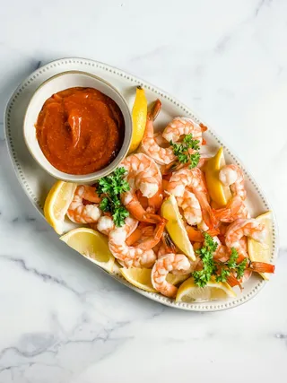 Peel-and-eat shrimp with cocktail sauce