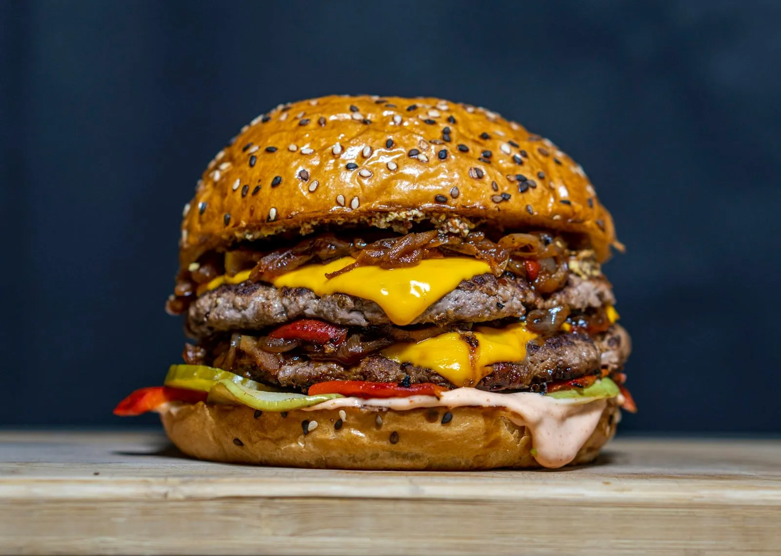 A double smash burger with melted cheese